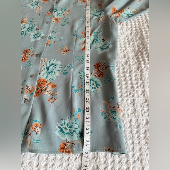 NWT Pendleton Silk Stretch Blouse Teal Gold Floral Button Front Women's Size 14 - Picture 14 of 16